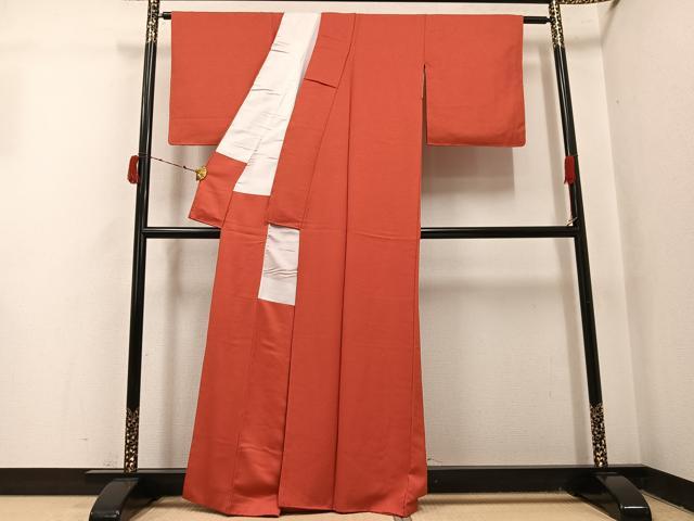 平和屋着物●本草木染作家　瑞寶　色無地　赤丹色　正絹　逸品　AABJ1270ph