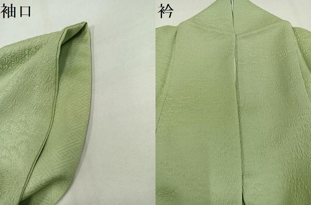 平和屋着物●上質な色無地　作家物　加賀乃調　草花地紋　若葉色　正絹　逸品　AABJ1275ph