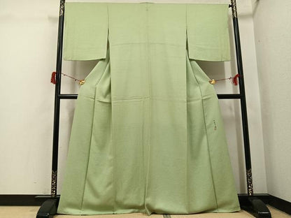 平和屋着物●上質な色無地　作家物　加賀乃調　草花地紋　若葉色　正絹　逸品　AABJ1275ph