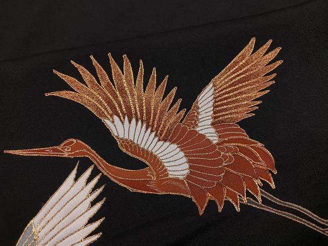 平和屋着物●創業460年・千總　黒留袖　駒刺繍　群鶴立波文　金彩　三越扱い　正絹　逸品　AABJ1282ph