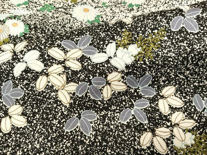 平和屋着物●訪問着　枝花文　たたき染め　黒地　正絹　逸品　AABJ1283ph