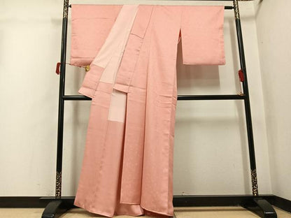 平和屋着物●上質な色無地　花唐草地紋　宍色　正絹　逸品　AABJ1285ph