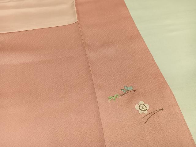 平和屋着物●上質な色無地　花唐草地紋　宍色　正絹　逸品　AABJ1285ph