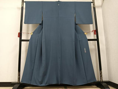 平和屋着物●上質な色無地　雅び彩重ね染　鉄御納戸色　正絹　逸品　AABJ1287ph
