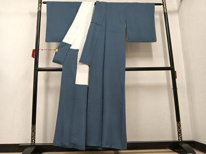 平和屋着物●上質な色無地　雅び彩重ね染　鉄御納戸色　正絹　逸品　AABJ1287ph