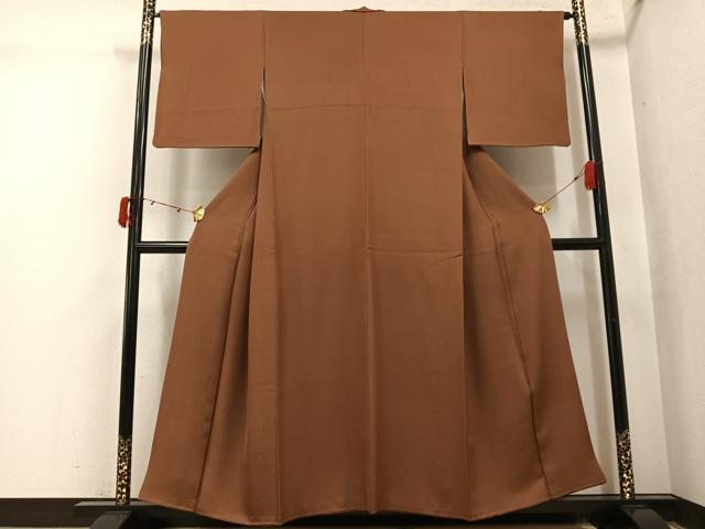 平和屋着物●上質な色無地　渋紙色　正絹　逸品　AABJ1288ph