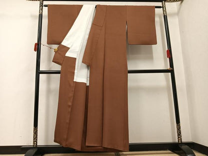 平和屋着物●上質な色無地　渋紙色　正絹　逸品　AABJ1288ph
