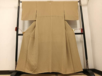 平和屋着物●上質な色無地　榛色　鬼しぼ縮緬　正絹　逸品　AABJ1291ph