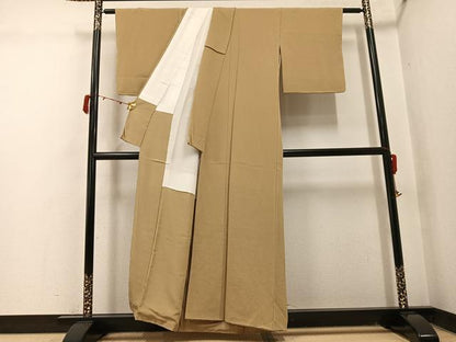 平和屋着物●上質な色無地　榛色　鬼しぼ縮緬　正絹　逸品　AABJ1291ph