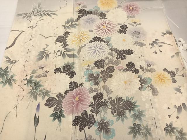 平和屋着物●田中勇吉の弟子　日本工芸会正会員　吉田喜八郎　色留袖　草花文　正絹　逸品　AABJ1293ph