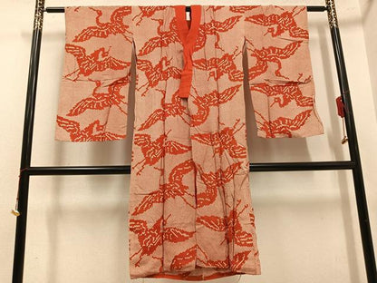 平和屋着物●アンティーク　大正ロマン　長襦袢　袷　群鶴　正絹　逸品　AABJ1298ph
