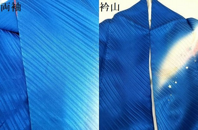 平和屋着物●絵本作家　永田萌　振袖　風景舞蝶文　暈し染め　金銀彩　正絹　逸品　AABJ1300ph