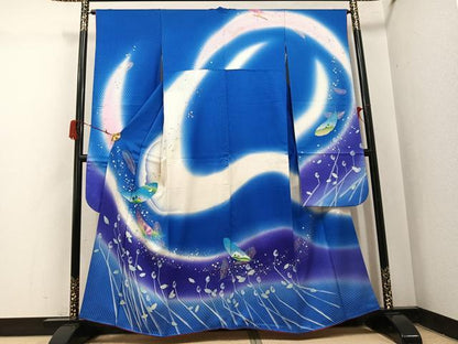平和屋着物●絵本作家　永田萌　振袖　風景舞蝶文　暈し染め　金銀彩　正絹　逸品　AABJ1300ph