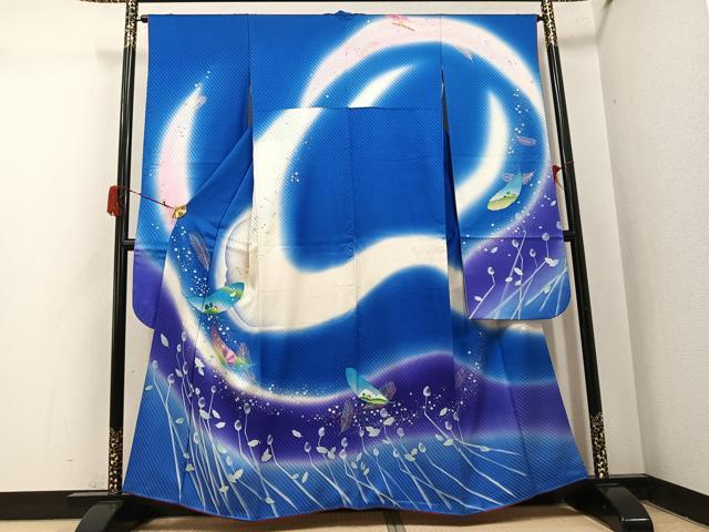 平和屋着物●絵本作家　永田萌　振袖　風景舞蝶文　暈し染め　金銀彩　正絹　逸品　AABJ1300ph