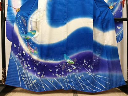 平和屋着物●絵本作家　永田萌　振袖　風景舞蝶文　暈し染め　金銀彩　正絹　逸品　AABJ1300ph