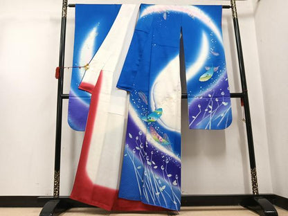 平和屋着物●絵本作家　永田萌　振袖　風景舞蝶文　暈し染め　金銀彩　正絹　逸品　AABJ1300ph