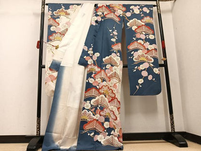 平和屋着物●豪華振袖　駒刺繍　梅松文　金彩　正絹　逸品　AABJ1303ph
