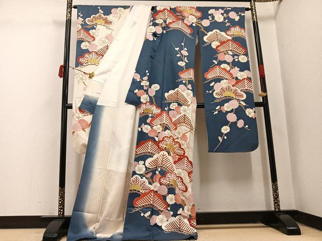 平和屋着物●豪華振袖　駒刺繍　梅松文　金彩　正絹　逸品　AABJ1303ph