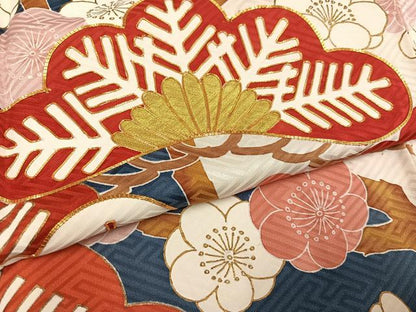 平和屋着物●豪華振袖　駒刺繍　梅松文　金彩　正絹　逸品　AABJ1303ph