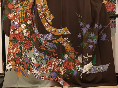 平和屋着物●豪華振袖　友禅　草花文　正絹　逸品　AABJ1304ph