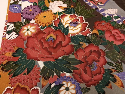 平和屋着物●豪華振袖　友禅　草花文　正絹　逸品　AABJ1304ph