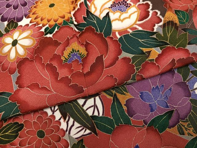 平和屋着物●豪華振袖　友禅　草花文　正絹　逸品　AABJ1304ph
