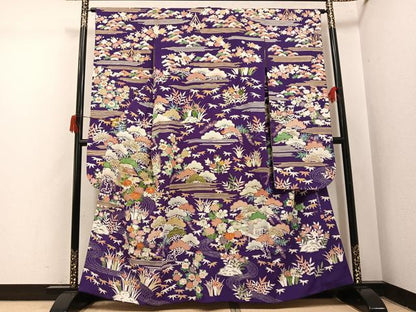 平和屋着物●豪華振袖　作家物　駒刺繍　流水風景草花文　金彩　小田急百貨店扱い　正絹　逸品　AABJ1306ph