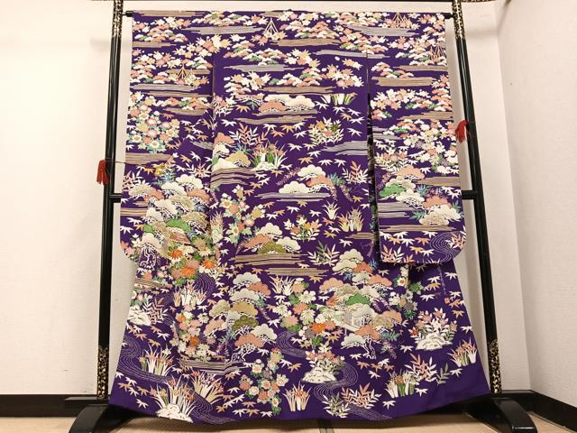 平和屋着物●豪華振袖　作家物　駒刺繍　流水風景草花文　金彩　小田急百貨店扱い　正絹　逸品　AABJ1306ph