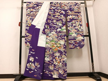 平和屋着物●豪華振袖　作家物　駒刺繍　流水風景草花文　金彩　小田急百貨店扱い　正絹　逸品　AABJ1306ph