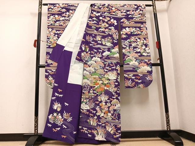 平和屋着物●豪華振袖　作家物　駒刺繍　流水風景草花文　金彩　小田急百貨店扱い　正絹　逸品　AABJ1306ph