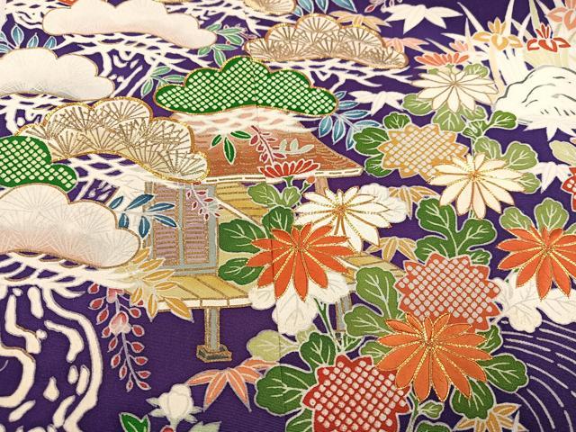 平和屋着物●豪華振袖　作家物　駒刺繍　流水風景草花文　金彩　小田急百貨店扱い　正絹　逸品　AABJ1306ph