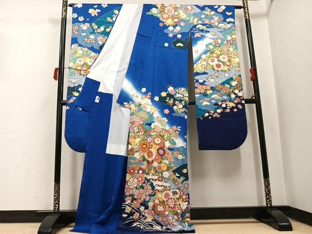 平和屋着物●豪華振袖　駒刺繍　風景草花文　暈し染め　金彩　正絹　逸品　AABJ1307ph