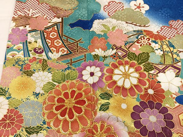 平和屋着物●豪華振袖　駒刺繍　風景草花文　暈し染め　金彩　正絹　逸品　AABJ1307ph