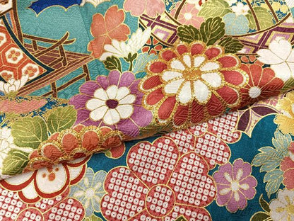 平和屋着物●豪華振袖　駒刺繍　風景草花文　暈し染め　金彩　正絹　逸品　AABJ1307ph