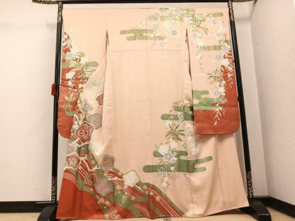 平和屋着物●豪華振袖　エ霞草花文　金銀彩　正絹　逸品　AABJ1309ph