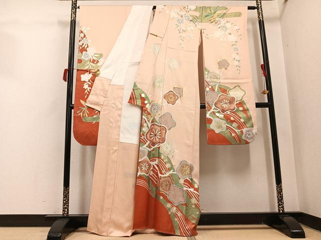 平和屋着物●豪華振袖　エ霞草花文　金銀彩　正絹　逸品　AABJ1309ph