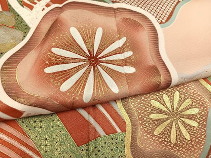 平和屋着物●豪華振袖　エ霞草花文　金銀彩　正絹　逸品　AABJ1309ph