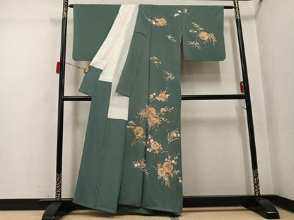 平和屋着物●訪問着　雪輪草花文　金彩　正絹　逸品　AABJ1310ph