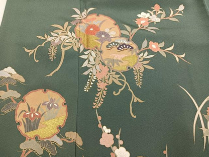 平和屋着物●訪問着　雪輪草花文　金彩　正絹　逸品　AABJ1310ph
