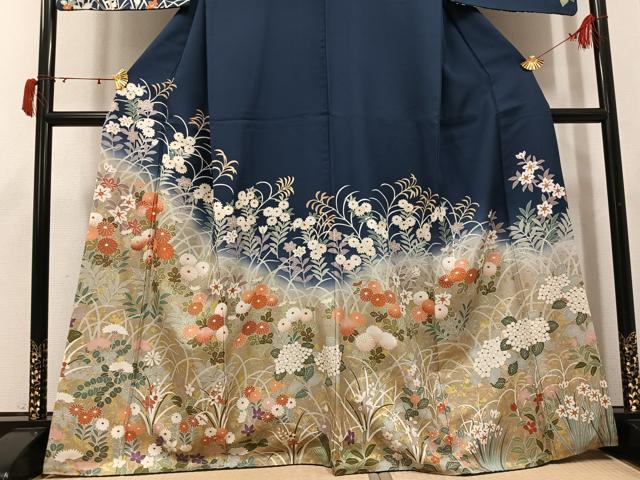 平和屋着物●訪問着　駒刺繍　草花文　暈し染め　金彩　正絹　逸品　AABJ1312ph