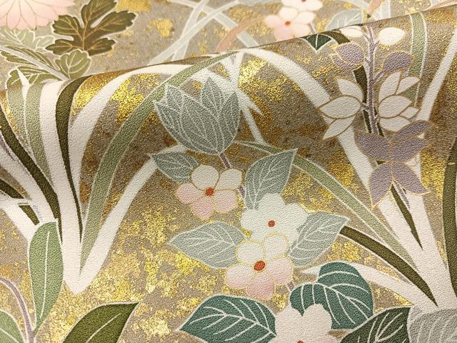 平和屋着物●訪問着　駒刺繍　草花文　暈し染め　金彩　正絹　逸品　AABJ1312ph