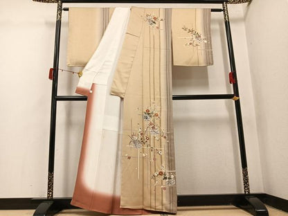 平和屋着物●訪問着　駒刺繍　花籠文　暈し染め　金彩　鈴乃屋扱い　正絹　逸品　未使用　AABJ1313ph