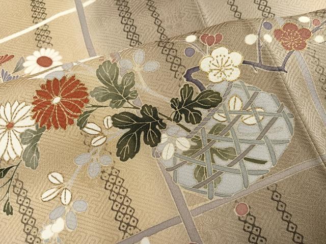 平和屋着物●訪問着　駒刺繍　花籠文　暈し染め　金彩　鈴乃屋扱い　正絹　逸品　未使用　AABJ1313ph