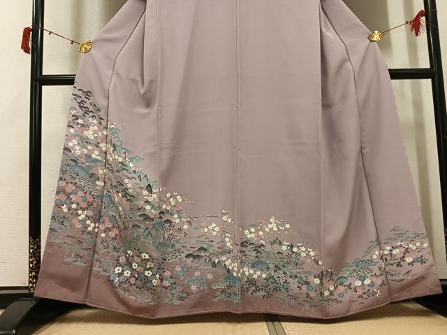 平和屋着物●訪問着　友禅　松竹梅　風景草花文　暈し染め　さが美扱い　正絹　逸品　未使用　AABJ1314ph
