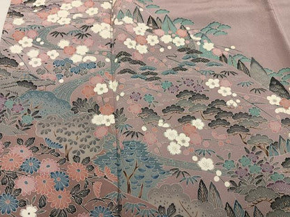 平和屋着物●訪問着　友禅　松竹梅　風景草花文　暈し染め　さが美扱い　正絹　逸品　未使用　AABJ1314ph