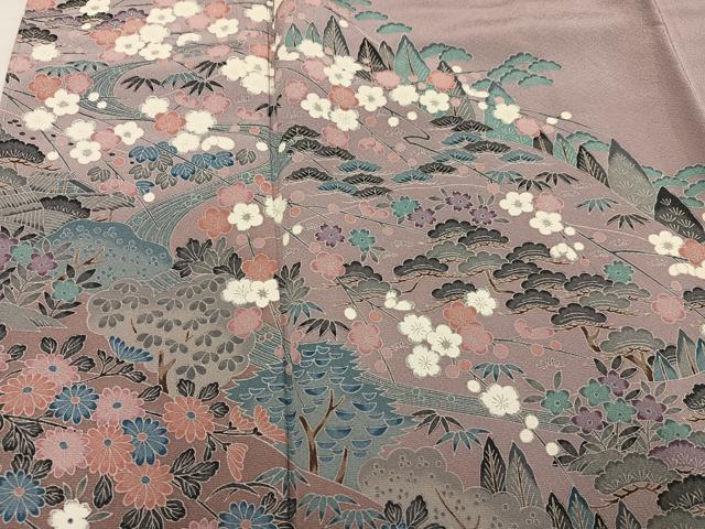 平和屋着物●訪問着　友禅　松竹梅　風景草花文　暈し染め　さが美扱い　正絹　逸品　未使用　AABJ1314ph