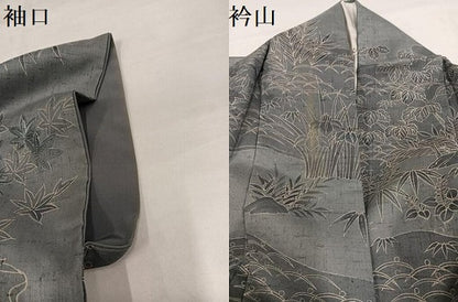 平和屋着物●小林文次郎 訪問着 中国三大刺繍 汕頭刺繍 スワトウ刺繍 紬地 松竹梅風景草花文 ますいわ屋扱い 正絹 逸品 AABJ1316ph