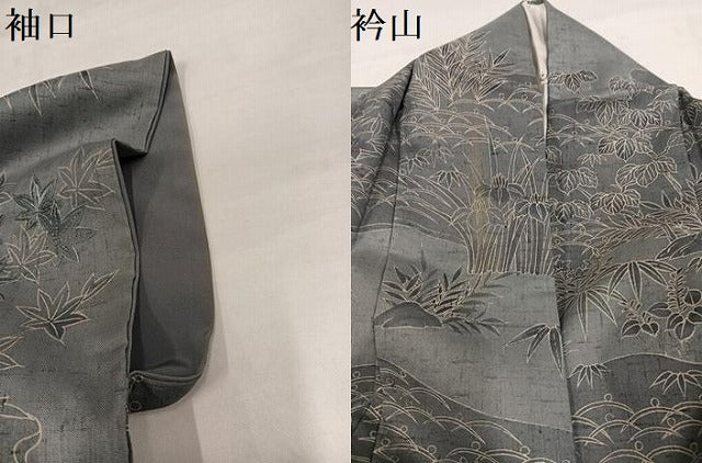 平和屋着物●小林文次郎 訪問着 中国三大刺繍 汕頭刺繍 スワトウ刺繍 紬地 松竹梅風景草花文 ますいわ屋扱い 正絹 逸品 AABJ1316ph