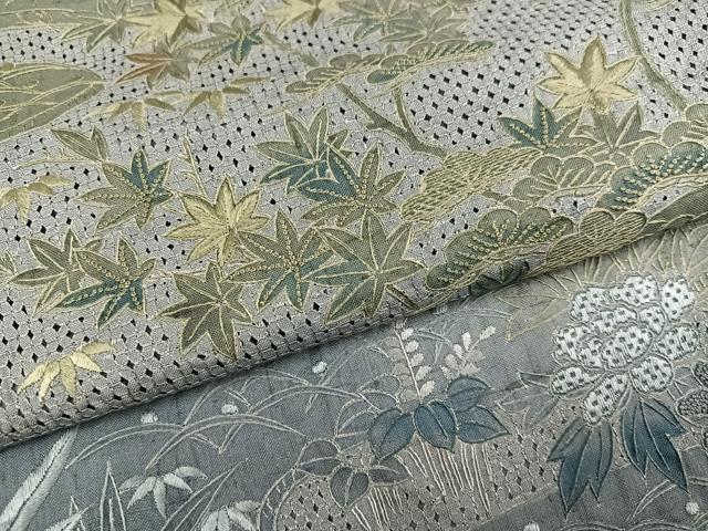 平和屋着物●小林文次郎 訪問着 中国三大刺繍 汕頭刺繍 スワトウ刺繍 紬地 松竹梅風景草花文 ますいわ屋扱い 正絹 逸品 AABJ1316ph