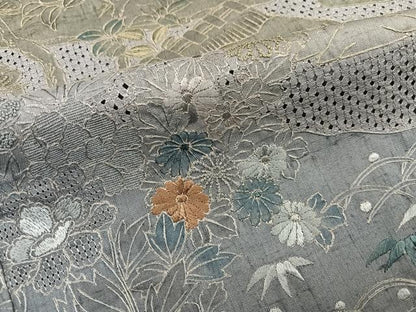 平和屋着物●小林文次郎 訪問着 中国三大刺繍 汕頭刺繍 スワトウ刺繍 紬地 松竹梅風景草花文 ますいわ屋扱い 正絹 逸品 AABJ1316ph